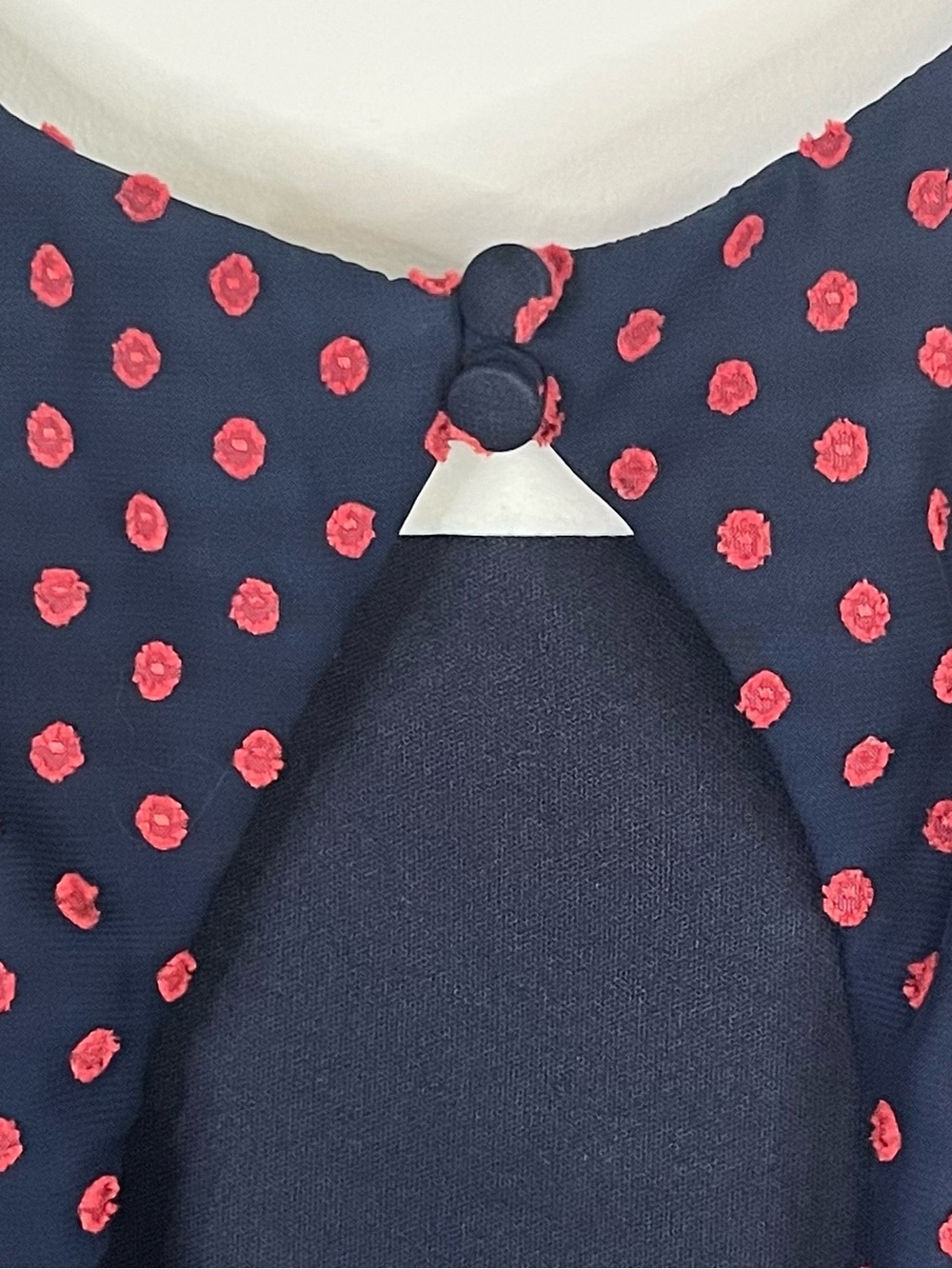 Eva Franco Anthropologie Maryann Navy Red Clip Dot Sleeveless Dress 8 Ruffle - Picture 10 of 14